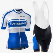 2017 Fahrradbekleidung Frau Orbea Blau und Wei Trikot Kurzarm und Tragerhose