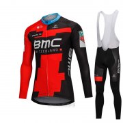 2018 Fahrradbekleidung BMC Rot und Shwarz Trikot Langarm und Tragerhose