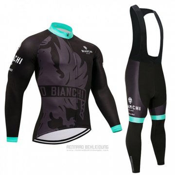 2018 Fahrradbekleidung Bianchi Shwarz und Blau Trikot Langarm und Tragerhose