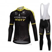 2018 Fahrradbekleidung Scott Shwarz Trikot Langarm und Tragerhose