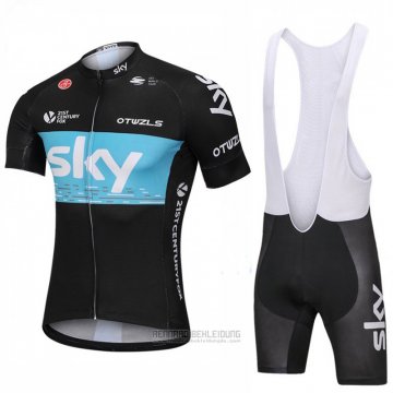 2018 Fahrradbekleidung Sky Shwarz und Blau Trikot Kurzarm und Tragerhose