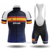 2020 Fahrradbekleidung Champion Spanien Blau Gelb Trikot Kurzarm und Tragerhose