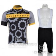 2010 Fahrradbekleidung Livestrong Grau Trikot Kurzarm und Tragerhose