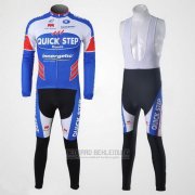 2011 Fahrradbekleidung Quick Step Floor Wei und Azurblau Trikot Langarm und Tragerhose