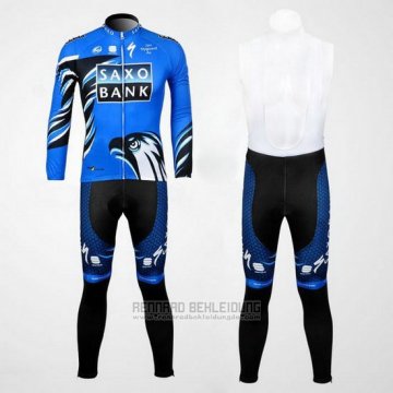 2012 Fahrradbekleidung Saxo Bank Blau und Shwarz Trikot Langarm und Tragerhose