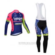 2014 Fahrradbekleidung Lampre Merida Rosa und Blau Trikot Langarm und Tragerhose