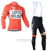 2014 Fahrradbekleidung Lotto Belisol Orange Trikot Langarm und Tragerhose