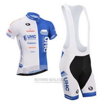 2014 Fahrradbekleidung UHC Wei und Azurblau Trikot Kurzarm und Tragerhose