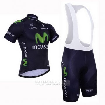 2015 Fahrradbekleidung Movistar Shwarz Trikot Kurzarm und Tragerhose