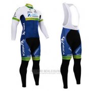 2015 Fahrradbekleidung Orica GreenEDGE Wei und Blau Trikot Langarm und Tragerhose