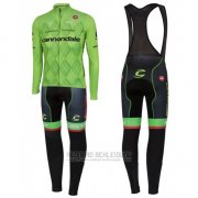 2016 Fahrradbekleidung Cannondale Shwarz und Grun Trikot Langarm und Tragerhose