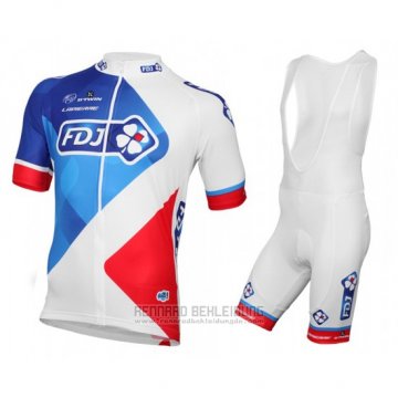 2016 Fahrradbekleidung FDJ Wei und Rot Trikot Kurzarm und Tragerhose