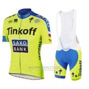 2016 Fahrradbekleidung Tinkoff Saxo Bank Gelb und Blau Trikot Kurzarm und Tragerhose