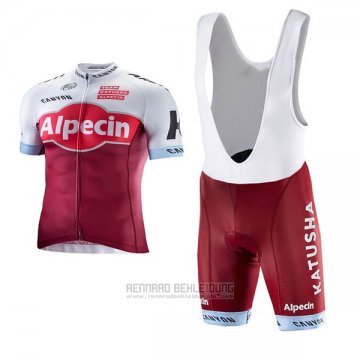 2017 Fahrradbekleidung Katusha Alpecin Rot und Wei Trikot Kurzarm und Tragerhose