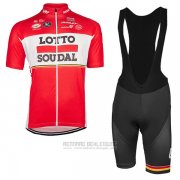 2017 Fahrradbekleidung Lotto Soudal Rot Trikot Kurzarm und Tragerhose