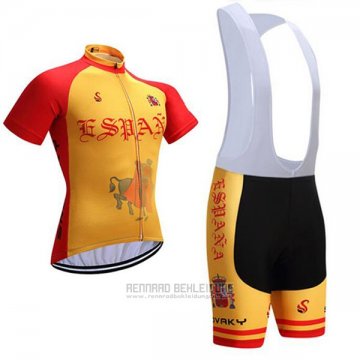 2017 Fahrradbekleidung Spanien Rot und Gelb Trikot Kurzarm und Tragerhose