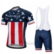 2018 Fahrradbekleidung Aqua Blue Sport Champion USA Trikot Kurzarm und Tragerhose