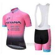 2018 Fahrradbekleidung Astana Licht Rosa Trikot Kurzarm und Tragerhose