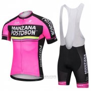 2018 Fahrradbekleidung Manzana Postobon Rosa Trikot Kurzarm und Tragerhose