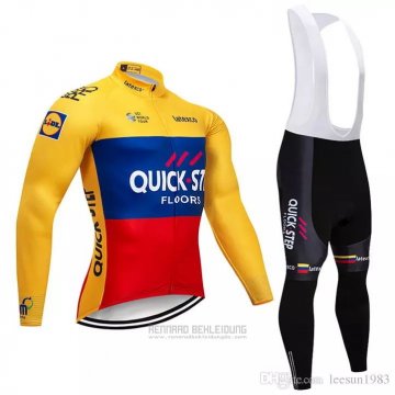 2018 Fahrradbekleidung Quick Step Floors Gelb Blau Rot Trikot Langarm und Tragerhose