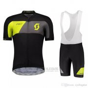 2018 Fahrradbekleidung Scott Shwarz Gelb Trikot Kurzarm und Tragerhose