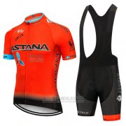 2019 Fahrradbekleidung Astana Orange Trikot Kurzarm und Tragerhose