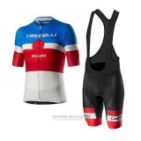 2020 Fahrradbekleidung Castelli Blau Rot Wei Trikot Kurzarm und Tragerhose