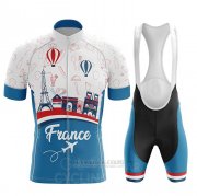 2020 Fahrradbekleidung Champion Frankreich Azurblau Wei Rot Trikot Kurzarm und Tragerhose