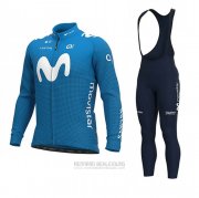 2020 Fahrradbekleidung Movistar Blau Trikot Langarm und Tragerhose