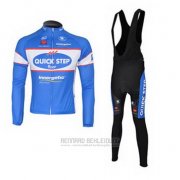 2010 Fahrradbekleidung Quick Step Floor Azurblau Trikot Langarm und Tragerhose