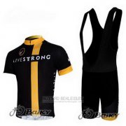 2011 Fahrradbekleidung Livestrong Shwarz und Gelb Trikot Kurzarm und Tragerhose