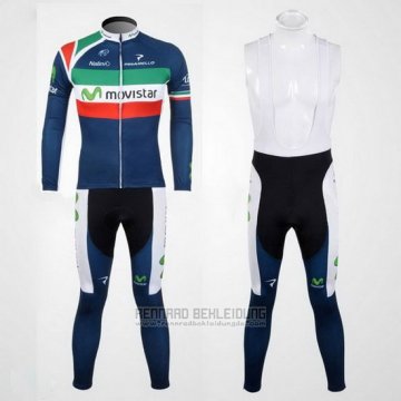 2012 Fahrradbekleidung Movistar Champion Italien Trikot Langarm und Tragerhose