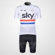 2012 Fahrradbekleidung Sky Champion Regno Unito Shwarz und Wei Trikot Kurzarm und Tragerhose