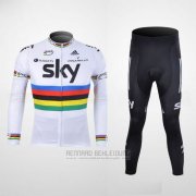 2012 Fahrradbekleidung Sky UCI Weltmeister Shwarz und Wei Trikot Langarm und Tragerhose