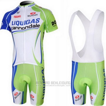 2013 Fahrradbekleidung Liquigas Cannondale Wei und Grun Trikot Kurzarm und Tragerhose