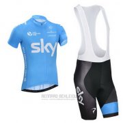 2014 Fahrradbekleidung Sky Azurblau und Wei Trikot Kurzarm und Tragerhose