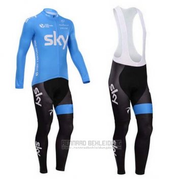 2014 Fahrradbekleidung Sky Wei und Azurblau Trikot Langarm und Tragerhose