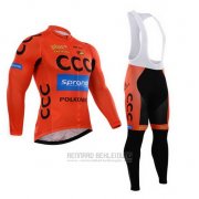 2015 Fahrradbekleidung CCC Shwarz und Orange Trikot Langarm und Tragerhose