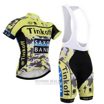 2015 Fahrradbekleidung Tinkoff Saxo Bank Shwarz und Gelb Trikot Kurzarm und Tragerhose