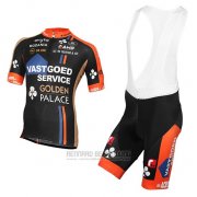 2015 Fahrradbekleidung Vastgoedservice Golden Palace Shwarz und Orange Trikot Kurzarm und Tragerhose