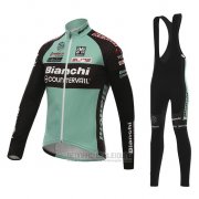 2016 Fahrradbekleidung Bianchi Mtb Shwarz und Grun Trikot Langarm und Tragerhose