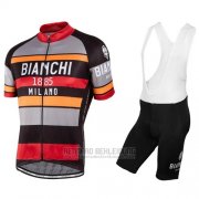 2016 Fahrradbekleidung Bianchi Rot und Orange Trikot Kurzarm und Tragerhose