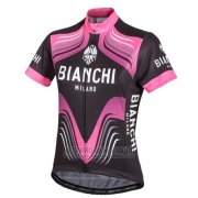 2016 Fahrradbekleidung Bianchi Shwarz und Fuchsie Trikot Kurzarm und Tragerhose