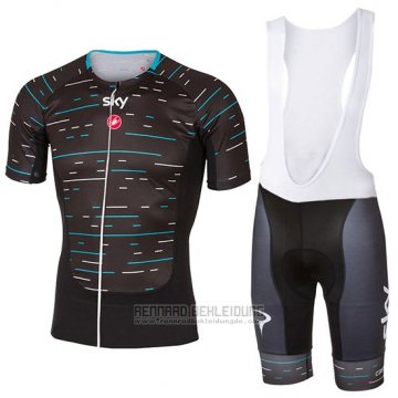 2017 Fahrradbekleidung Sky Shwarz und Hellblau Trikot Kurzarm und Tragerhose