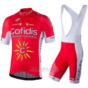 2018 Fahrradbekleidung Confidis Rot Trikot Kurzarm und Tragerhose