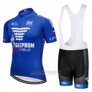 2018 Fahrradbekleidung Gazprom Rusvelo Blau und Wei Trikot Kurzarm und Tragerhose