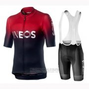 2019 Fahrradbekleidung Castelli Ineos Shwarz Rot Trikot Kurzarm und Tragerhose