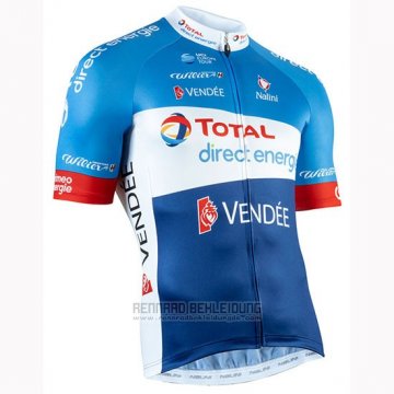 2019 Fahrradbekleidung Direct Energie Blau Wei Trikot Kurzarm und Tragerhose