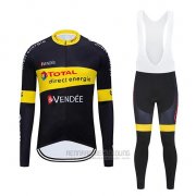 2019 Fahrradbekleidung Direct Energie Shwarz Gelb Trikot Langarm und Tragerhose