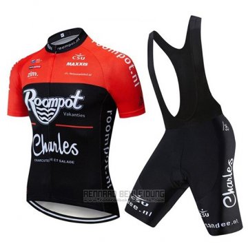 2019 Fahrradbekleidung Roompot Charles Rot Shwarz Trikot Kurzarm und Tragerhose